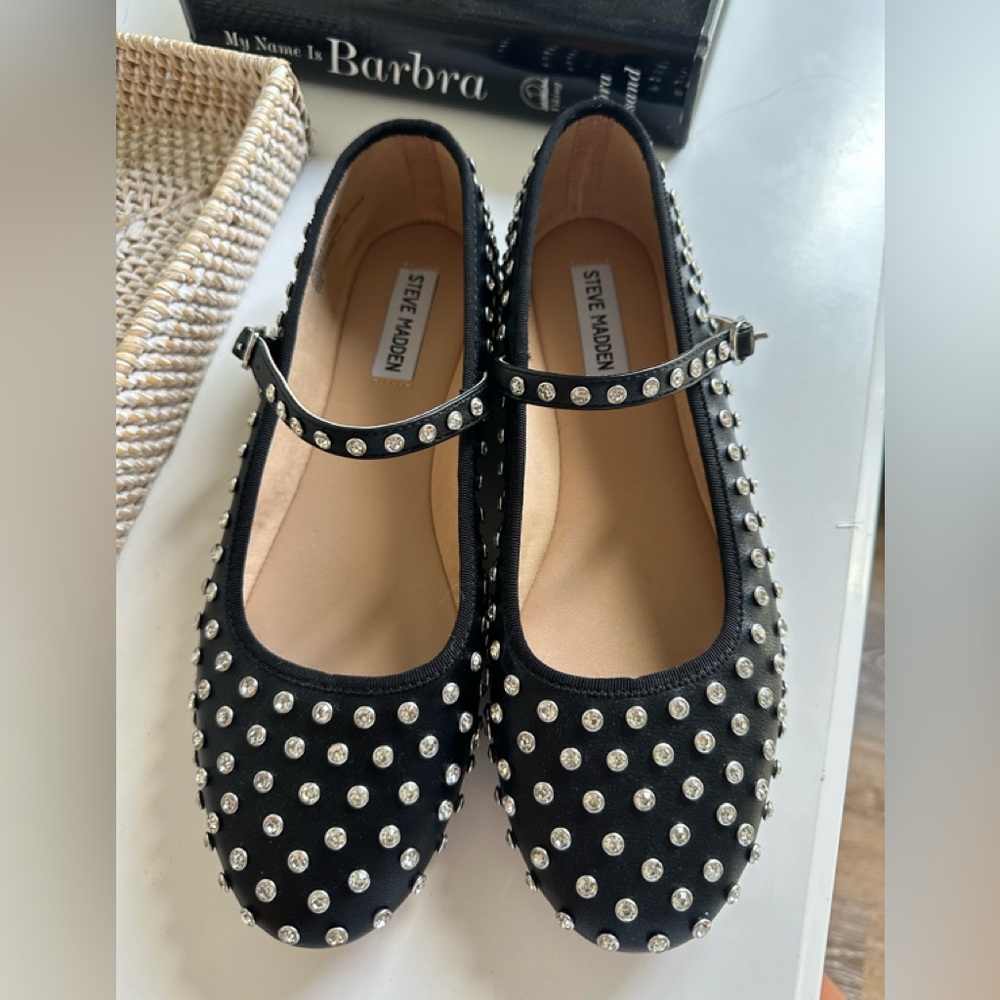 Steve Madden Black Studded Mary Jane Flats